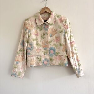 Burberry Hand-Painted Silk Floral Jacket Vintage 1990’s‎ Size 8P